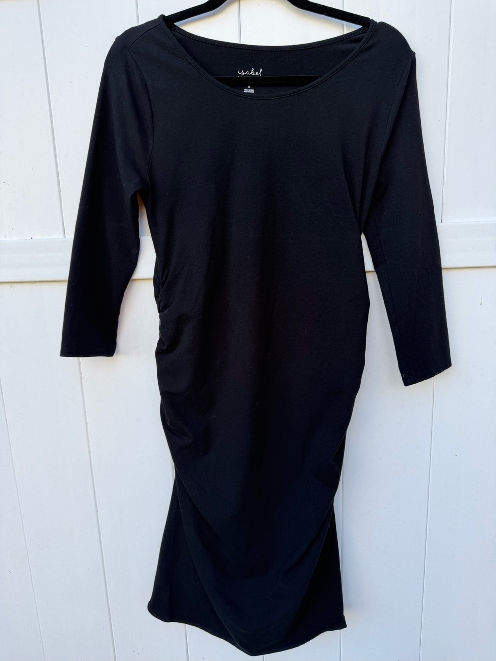 Isabel Maternity Black Ruched Side Midi Dress